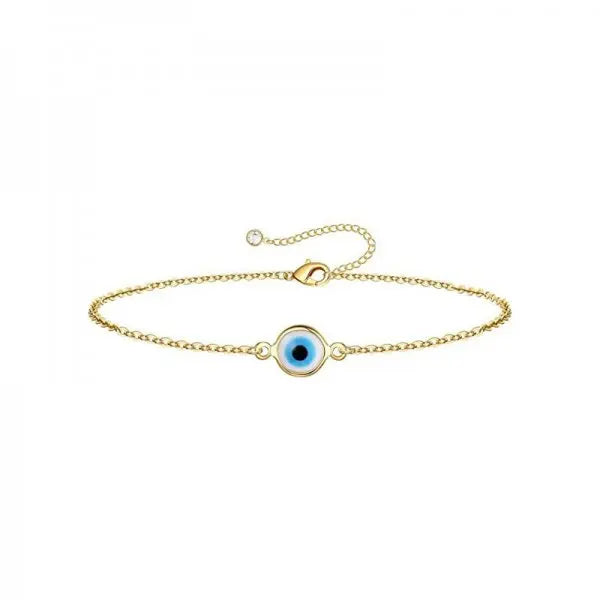 Simple Design Turkish Evil Eye Charm Bracelet for Women Boho Lucky Gold Color Copper Chain Adjustable Bracelet Summer Jewelry