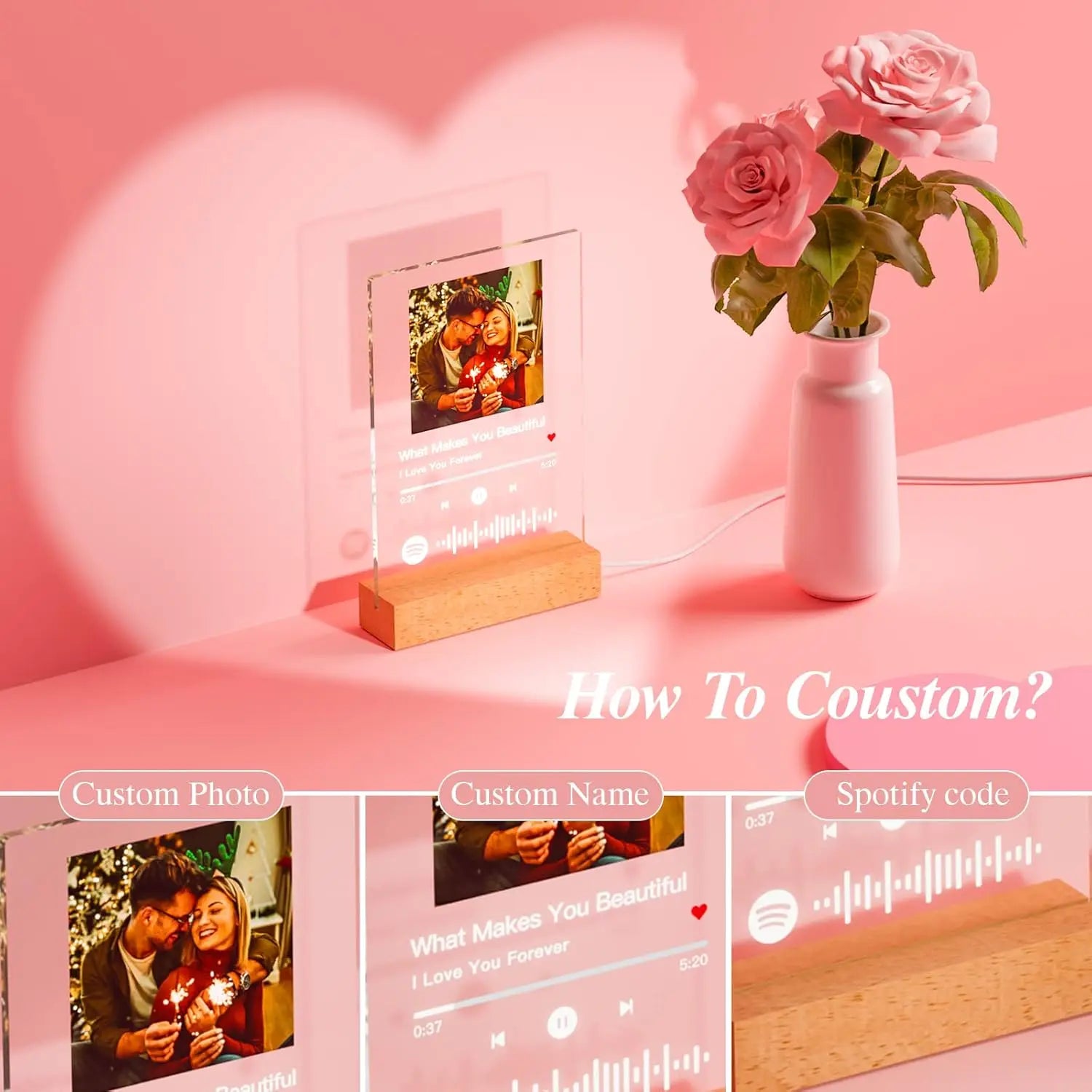 Personalized Spotify Lamp with Photo and Music - Trophy Gift, Romantic Couple, Family, Friends, Bedroom, Living Room Decoration