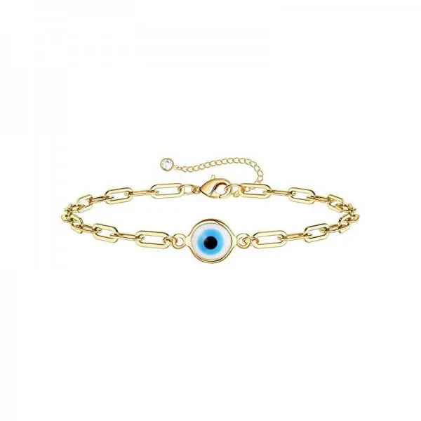 Simple Design Turkish Evil Eye Charm Bracelet for Women Boho Lucky Gold Color Copper Chain Adjustable Bracelet Summer Jewelry