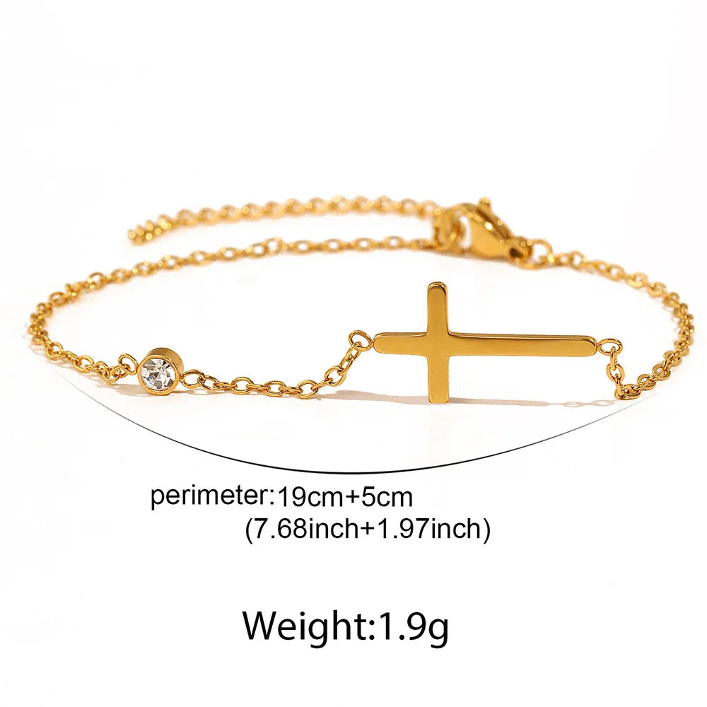 Cross Bracelet for Women Dainty CZ Cross Bracelet 18K Gold Stainless Steel Waterproof Chain Bracelet Baptism Gifts Gold Jewelry