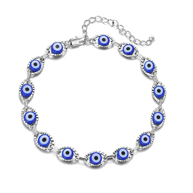 Simple Design Turkish Evil Eye Charm Bracelet for Women Boho Lucky Gold Color Copper Chain Adjustable Bracelet Summer Jewelry