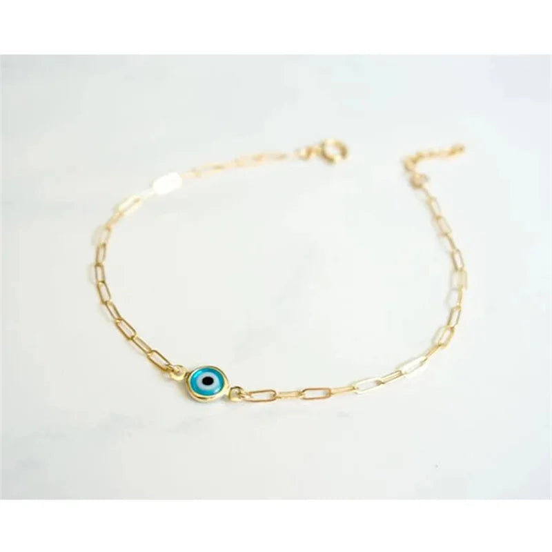 Simple Design Turkish Evil Eye Charm Bracelet for Women Boho Lucky Gold Color Copper Chain Adjustable Bracelet Summer Jewelry