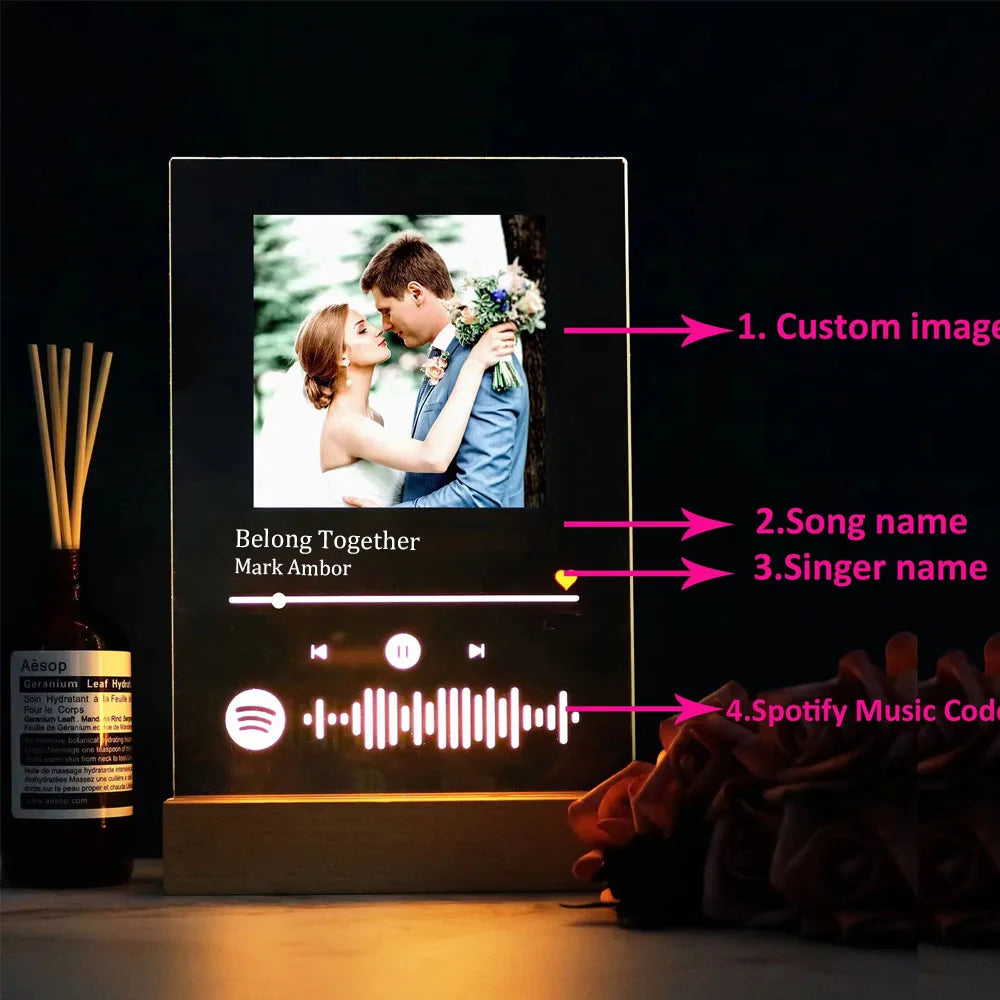 Personalized Spotify Lamp with Photo and Music - Trophy Gift, Romantic Couple, Family, Friends, Bedroom, Living Room Decoration