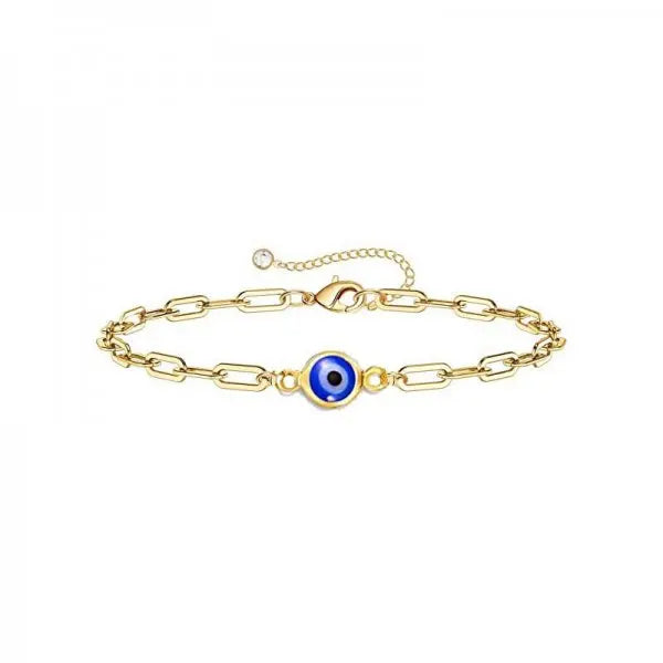 Simple Design Turkish Evil Eye Charm Bracelet for Women Boho Lucky Gold Color Copper Chain Adjustable Bracelet Summer Jewelry