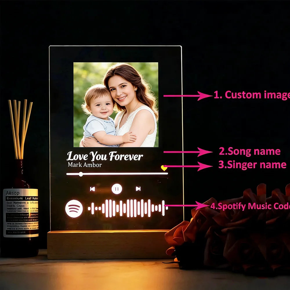 Personalized Spotify Lamp with Photo and Music - Trophy Gift, Romantic Couple, Family, Friends, Bedroom, Living Room Decoration